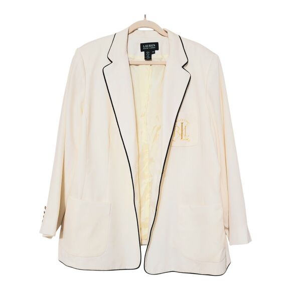 Lauren Ralph Lauren Wool Blazer Plus 22W 2X $256 Embroidered Gold Logo Fall NWOT - Picture 8 of 9